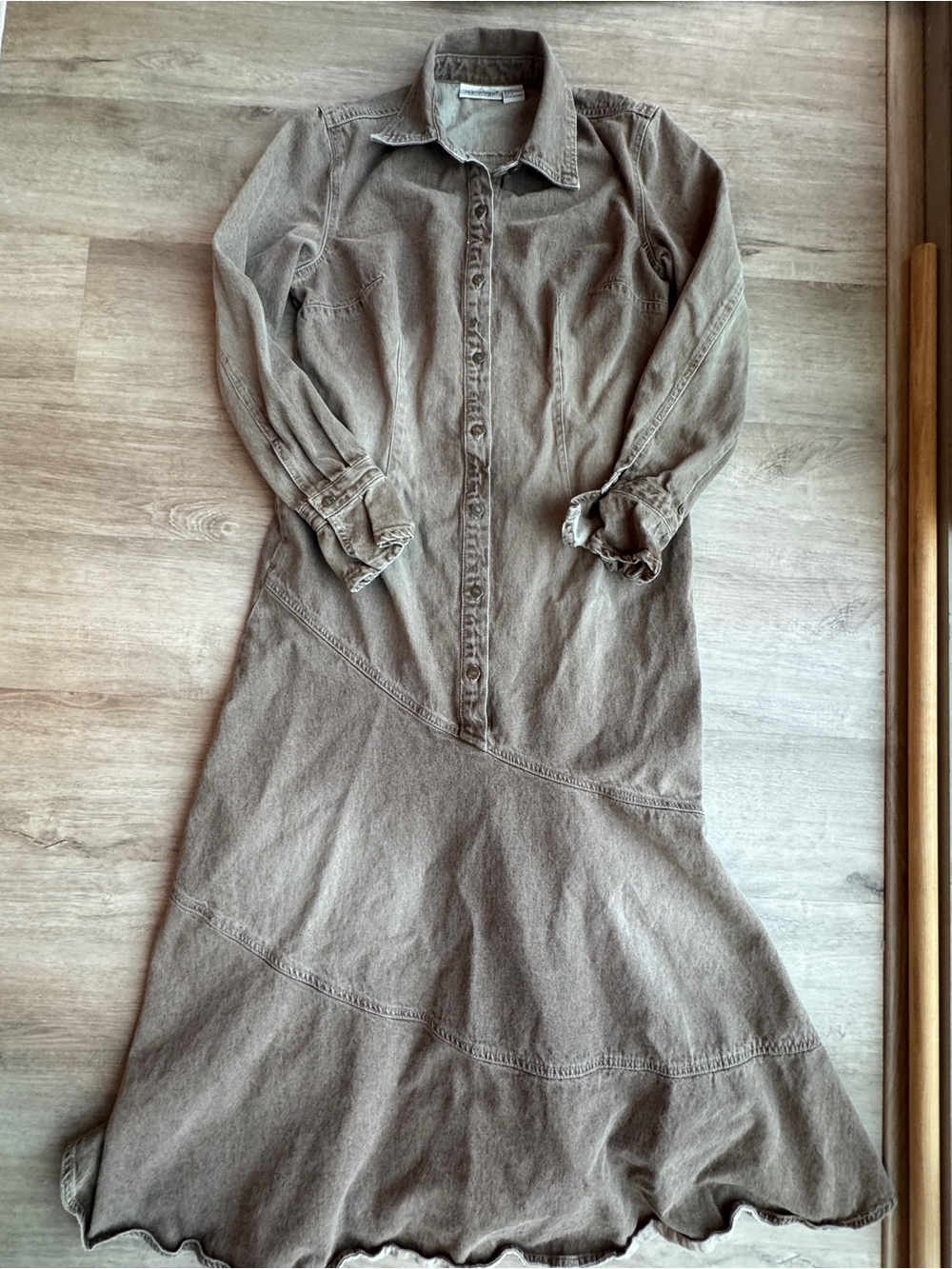 Newport News Jeanology 90’s Vintage Western Tan Denim Maxi Dress sz 12